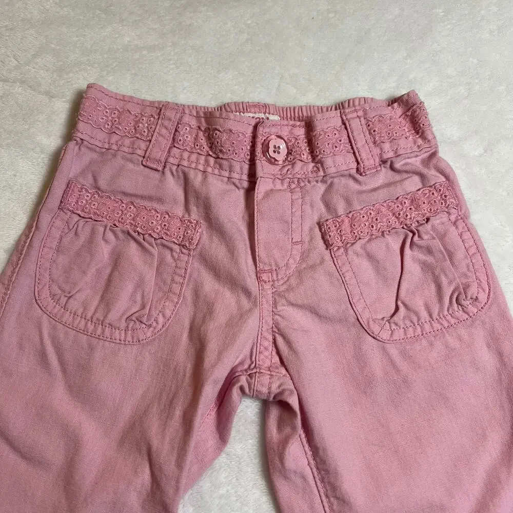 Vintage 90s OshKosh B'Gosh Toddler Girls Pull On Pants Size 2T Floral Lace Trim